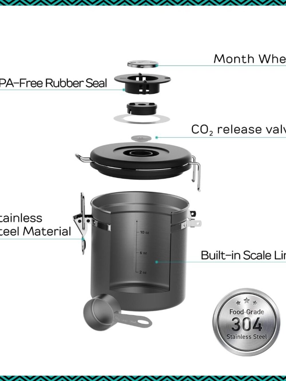 Coffee Canister, 11oz Airtight Stainless Steel Kitchen Food Storage Container wi - Picture 5 of 10